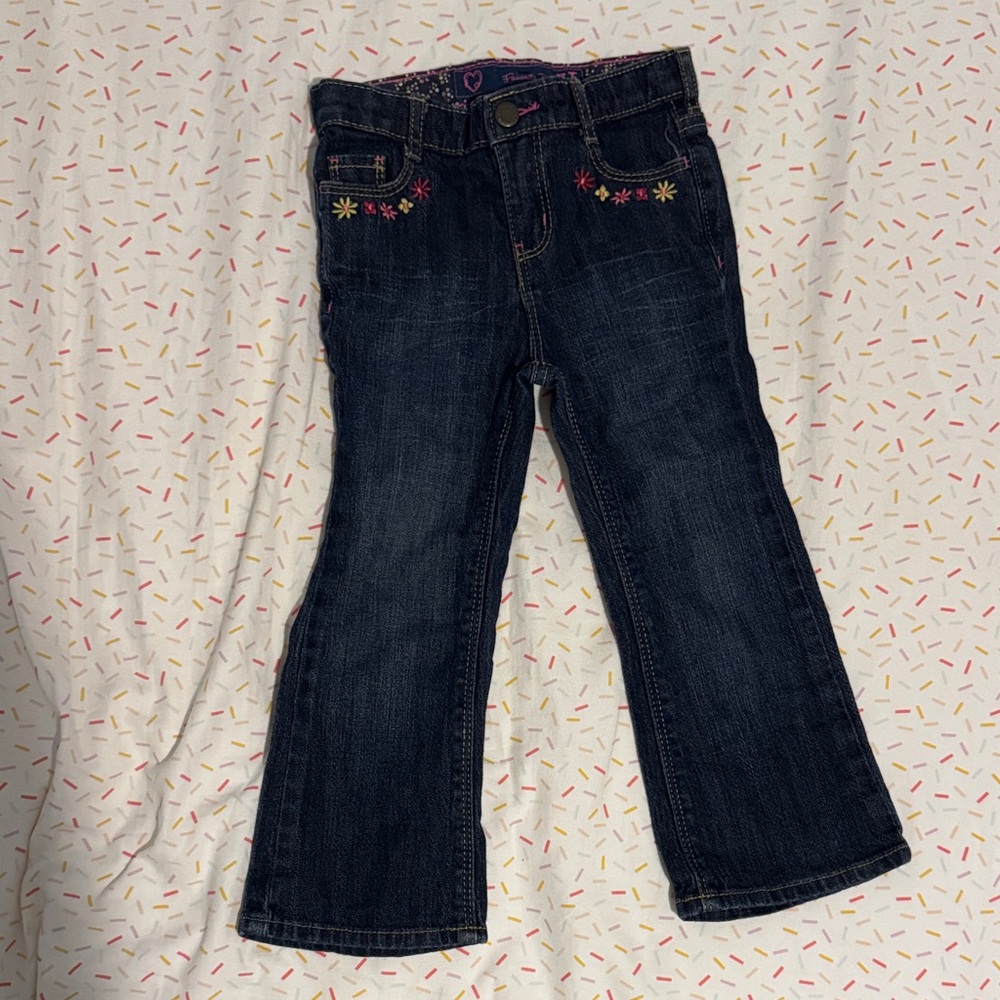Stylish Kids Dark Blue Jeans with Floral Accents